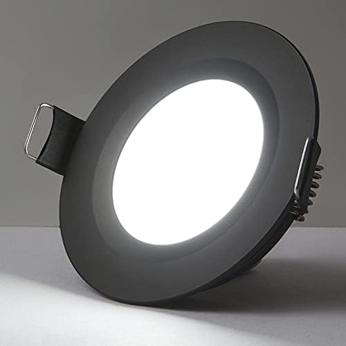 Acegoo 4 x DC 12V LED Recessed Ceiling Lights 3W Dimmable Downlights for Motorhome Boat Camper Van Caravan Yacht Bathroom, Full Aluminum Round Puck Lights (Black, Cool White 6400K)