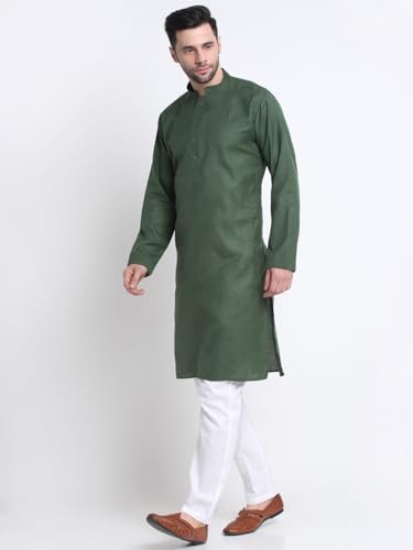 Image of KRAFT INDIA Men's Cotton Solid Kurta With Drawstring Pyjama Set