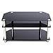 Rfiver Glass Corner TV Stand for 26-46 Inch Flat/Curved Screen TVs, TV Table with Black Tempered Glasses and Silver Stainless Tubes, Small Entertainment Center for Bedroom Living Room