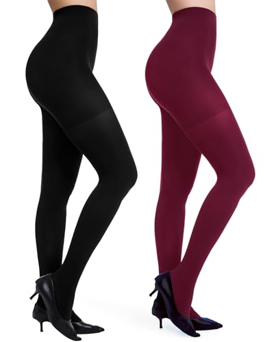 Image of Citystl 2 Pack Black Tights for Women, 60D Opaque Control Top Pantyhose
