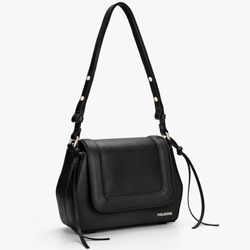 Image of molshine Genuine Leather Shoulder Bag Women's,Small Flap Crossbody Bag for Women with Adjustable Strap DLK0022 (Black)
