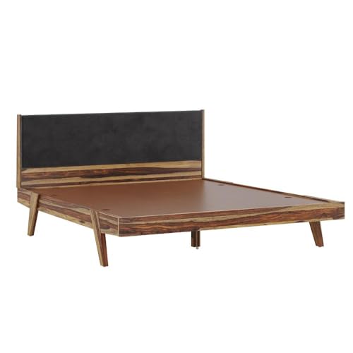 Image of Wakefit Bed | King (78x72) Sheesham Wood Bed Upholstered, Without Storage | 3 Year Warranty | Lynx - Burma Brown
