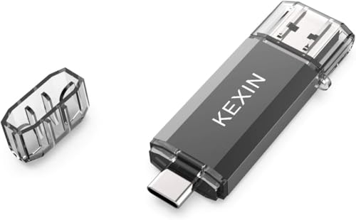 KEXIN 128GB Memoria USB Tipo C y USB 3.0 OTG Flash Drive Pendrive 2 en 1 Memory Stick para Portátil, Teléfono y Otras Dispositivos USB o Tipo C [128GB, Negro]