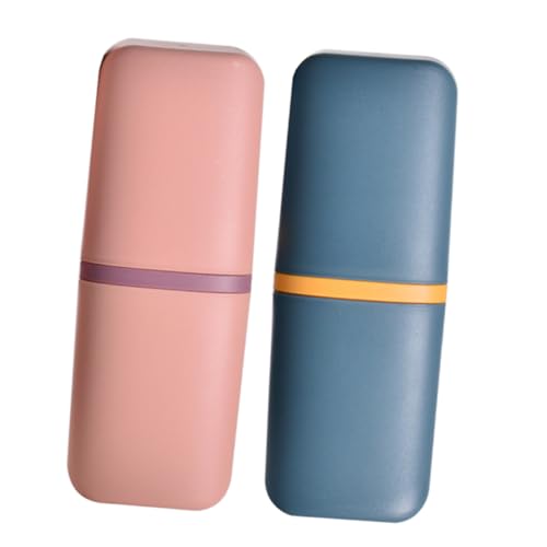 Abaodam 2個 旅行用携帯歯ブラシケース 漱口カップ シンプルマルデザイン 耐久素材使用 歯磨き粉オーガナイザー兼用 キャンプ 出張 学校向け