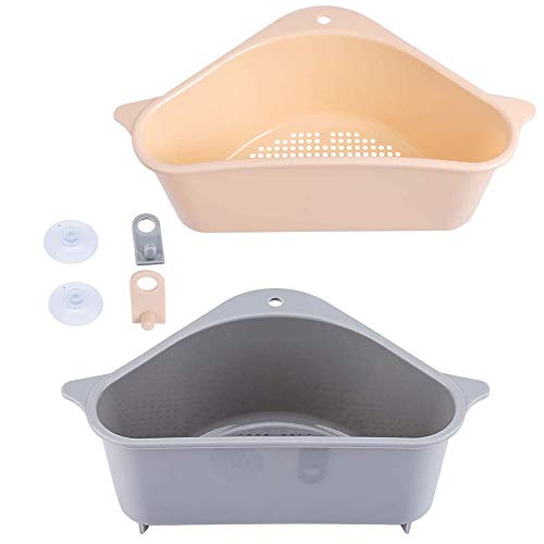 Mirrwin Estante de Drenaje Multifuncional Trianglular Colador de Fregadero de Esquina Cesta de Drenaje Triangular Multifuncional Rack de Almacenamiento Lechón de Cocina Conjunto 2 Pieza Multifuncional