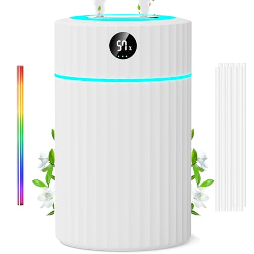 Humidificador de Aire con Pantalla LED Doble Spray, 36H Humificador de Aromas, 23dB Silencioso, 1.8L Humidifier con Luz Nocturna de 7 Colores 10 Filtro, para Bebés Aliviar Mocos, para Cuarto 40㎡