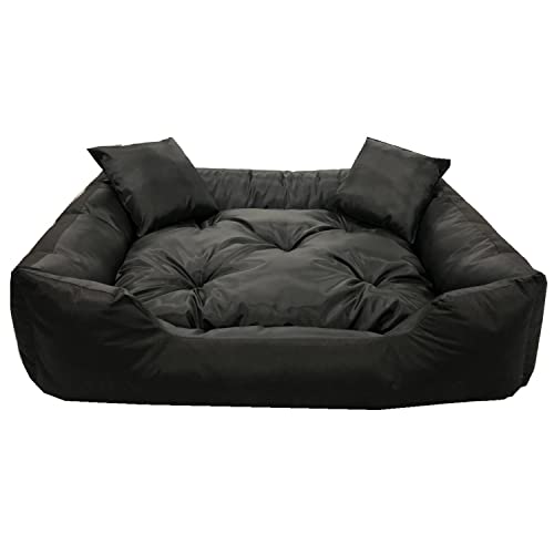 KingDog Ecco Cuccia per cani e gatti con cuscino, impermeabile, in nylon, lavabile, materiale impermeabile (dimensioni interne: 60 x 50 / dimensioni esterne: 75 x 65 cm, nero)