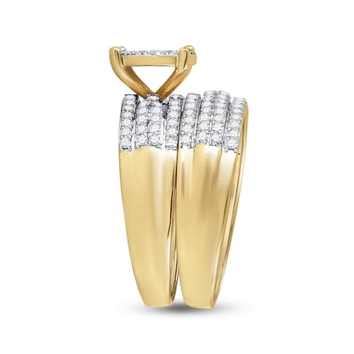 Jewels By Lux 14K Yellow Gold His Hers Round Diamond Cluster Matching Wedding Set 1-1/3 Cttw, Womens Size 5-9, Mens Size 8-123