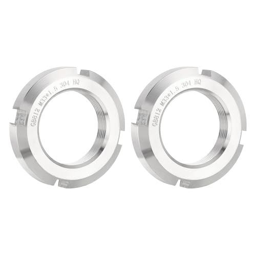uxcell M33 x 1.5mm - 2Pcs Retaining Four-Slot Slotted Round Nuts - 304 Stainless Steel Round Lock Nut for Various Rolling Bearings, Industrial Field, Silver