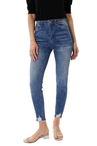 Kan Can Women's Mid Rise Distressed Ankle Skinny Jeans