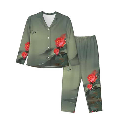 Pyjama imprimé fleur de lotus femme fini les nuits fraîches avec cet ensemble long EdWal