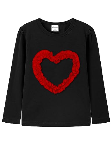 Image of Noomelfish Girls Ruffle Heart T-Shirts Cute Long Sleeve Tee Tops (4-12 Years)