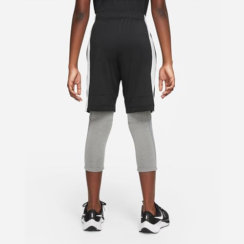 Nike Pro Dri-FIT Big Kids' (Boys') 3/4-Length Tights (Carbon Heather/White, DM8542-091) Size Large2