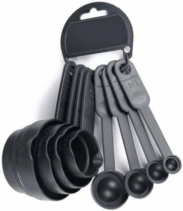 PARTHVI Smart Plastic Measuring Spoon and Cup Set, 8-Pieces (Black, Pack of 1) Plastic Measuring Spoon Set (Pack of 8)