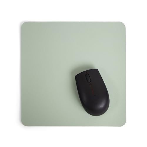 Image of Bellblock Mouse Pad | Computer Mouse Mat | Vegan PU Leather | Anti-Slip | Smooth Mouse Control | Spill-Resistant Surface | Blue & Tan | 22 x 22 cm (Pack of 1) (Pink & Green, Square)