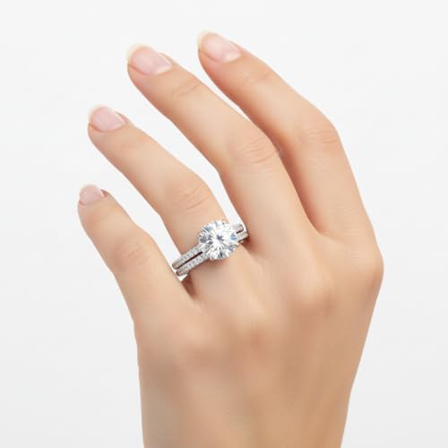 Image of Choose Your Gemstone Hidden Diamond CZ Wedding Set 925 Sterling Silver Round Shape Wedding Ring Sets Minimal Modern Design Birthday Gift Wedding Gift US Size 4 to 12
