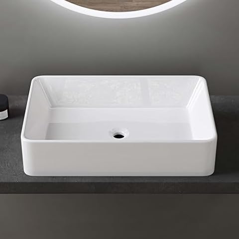 Sogood Lavabo Vasque à Poser Blanc 59x38x11 cm Lave Mains Rectangulaire Cover