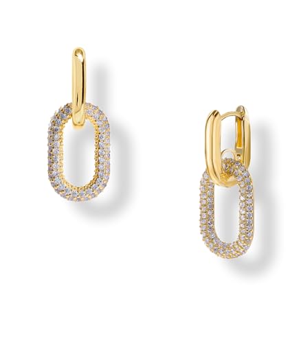 OZEL 14K Gold & Silver Plated Paperclip Chain Earrings with Cubic Zirconia – Dangle, Hoop, Huggie, Stud Styles – Women’s Fashion Jewelry Gift