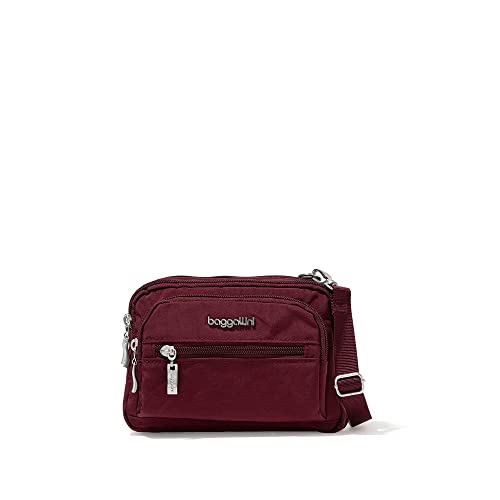 Image of Baggallini Triple Zip Small Crossbody Bag for Women - Lightweight Convertible Fanny Pack Belt Bag