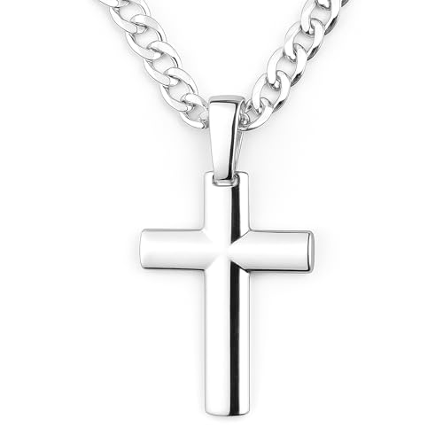 STERLL Collar Para Hombre De Plata 925 Con Colgante De Cruz 55cm Accesorio Duradero