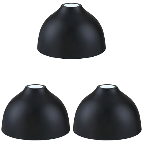 Image of Industrial 8 inch Metal Drum Replacement Shades,1.6 inch Fitter Opening for Threaded Medium Base Socket,H5.1*D8 Black Finish 3 Pack