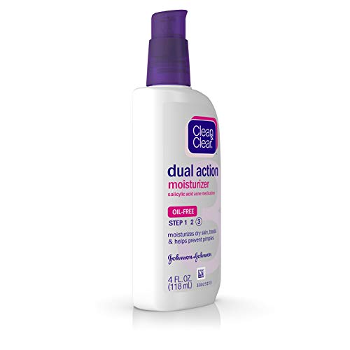 Image of Clean & Clear Essentials Dual Action Facial Moisturizer with Salicylic Acid Acne Medication to Treat Acne and Prevent Pimples, Oil Free Face Moisturizer Cream for Acne-Prone Skin, 4 oz (Pack of 2)