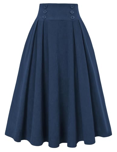 Image of Belle Poque Corduroy Skirt for Women A-Line Flared Swing Skirt Midi High Waist Skirts