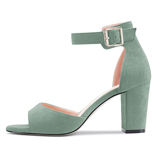 Castamere Women Chunky Block Mid Heel Peep Open Toe Ankle Strap Sandals 8.5CM Heels2