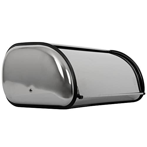 Domotti Brotbehälter aus Edelstahl 36 x 23 x 15 cm Brotkasten Brotbox Brotaufbewahrung Rollbrotkasten Klappkasten Brotkorb Rolldeckel