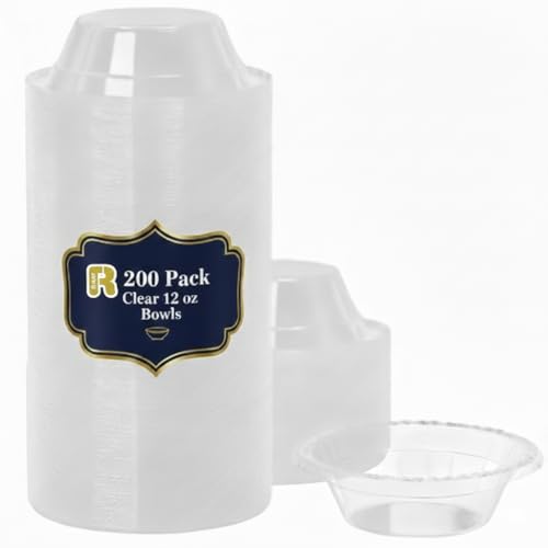 R-kay 200 Count 12 Oz Clear Plastic Bowls - Microwavable Clear Bowls - Strong Heavy Duty And Sturdy Clear Disposable Plastic Bowls.