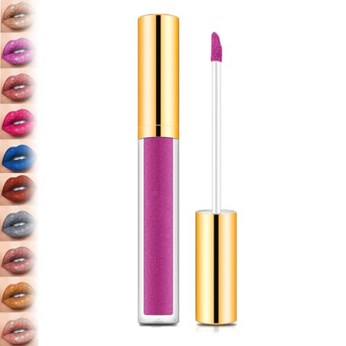 10 Color Metallic Liquid Diamond Glitter Lipstick - Shimmer High Pigment Lip Gloss,Metallic Liquid Lipstick Long Lasting Waterproof Lip Gloss Makeup Kit,Diamond Glitter Lipstick Set (#02)