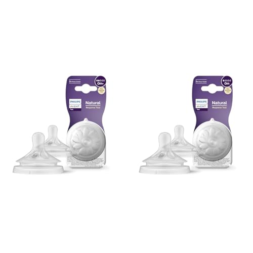 Philips Avent Lot de 2 tétines pour biberon à Réponse Naturelle 0% BPA, Débit 1 & Avent Lot de 2 tétines pour biberon à Réponse Naturelle 0% BPA, Débit...