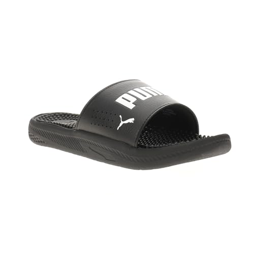 PUMA Men's Softride Massage Slide Sandals, Black-White, 82