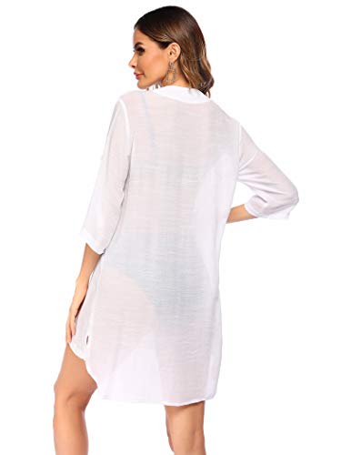 Ekouaer Bathing Suit Cover Up for Women V Neck Button Down Swimsuit Coverup Beach Dress Shirt S-3XL4