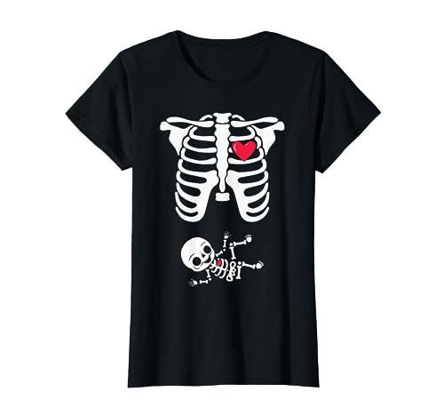 Mujer Esqueleto Embarazo Anuncio Tee XRay Halloween Disfraz Camiseta