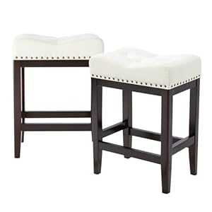 Kitchen Counter Stool24 Inch Barstools Wood Bar StoolFabric Kitchen Island Stools with Saddle Seats Backless Counter Height Bar Stools Easy Assembly Rice WhiteDeep Coffee 2 Pack