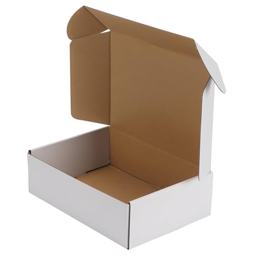 RLAVBL Caja de Cartón Blanco 25.4x17.8x7.7 cm con Tapa, Pack de 1, Pequeña y Ondulada.
