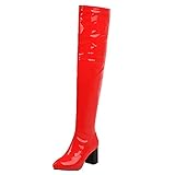 blockabsatz lackstiefel MISSUIT Damen Lack Overknee Stiefel High Heels Blockabsatz Boots Reißverschluss Chunky Heel Langschaftstiefel Winter Schuhe(Rot,46)