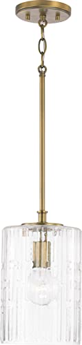 Capital Lighting 341311AD Emerson Transitional Embossed Seeded Glass Cylinder Pendant Light Fixture, 1-Light 100 Watt, 12" H x 7" W, Aged Brass