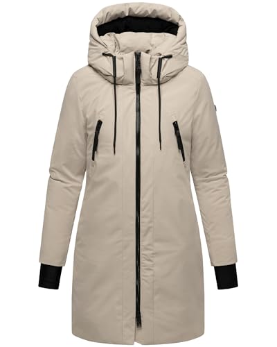 Navahoo Women's Fashionable Winter Coat, Warm Parka with (Removable) Hood and Internal Backpack Straps, Winterzart 14, S-6XL, Light taupe, L