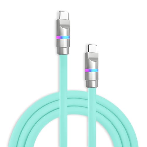Image of chubbycable 100W USB C to C Cable with LED Light, Light Blue, 8.5 FT | 45,000+ Bend Tested, 480Mbps Data Transfer, E-Marker Safety Chip, 6mm Extra Thick, Tangle-Free Design