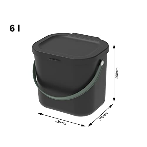 Rotho Albula Organic bin 6l with lid for the kitchen Plastic (PP recycled), black, 6l, 6l (23,5 x 20,0 x 20,8 cm) - Image 2