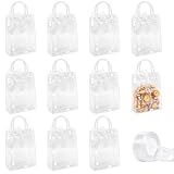 10 Sacs Cadeaux Transparent avec Poignée et 45m Ruban Blanc, Sac Cadeau Transparent PVC 20×8×26CM, Cadeaux Sac Cadeau Mariage, Festivals, Fêtes, Pâquessacs Anniversaires, Petit Sac Cadeau Réutilisable