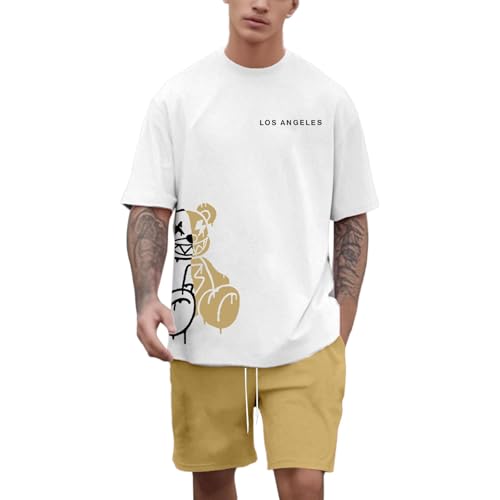 Generisch Conjunto de traje de hombre con estampado de oso para actividades al aire libre y casual. Combinación de manga corta y pantalones cortos para el verano, ideal para relajarse y realizar