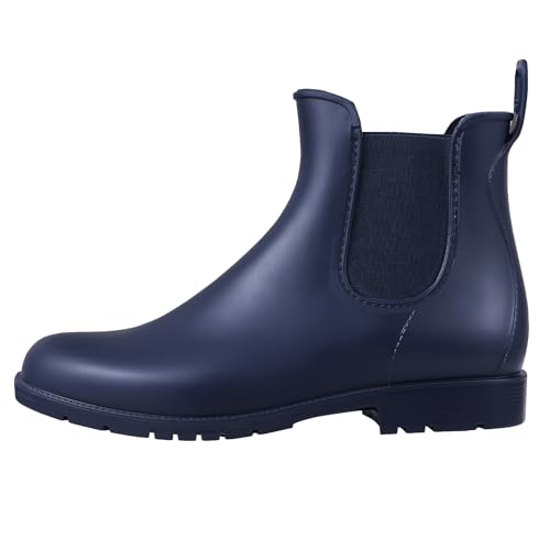 Asgard Women's Ankle Rain Boots Waterproof Chelsea Boots, Navy Blue 37 (Size 7)