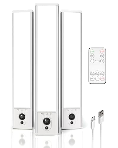 Image of EZVALO 3-Pack Under Cabinet Lighting, 2400mAh Motion Sensor Light, LED Closet Lights Wireless, 6500K Dimmable, Timer, Magnetic, with Remote Control for Kitchen, Closet, Stair