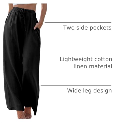 Image of Duyang Womens Cotton Linen Palazzo Pants Drawstring Elastic Waist Casual Wide Leg Trousers with Pockets