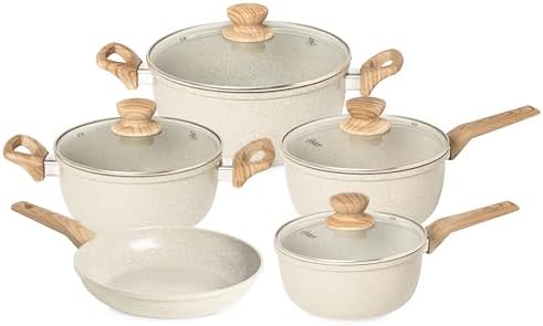 OSTER JOGO DE PANELAS E FRIGIDEIRA MARBLE EDITION CREAM – 5 PEÇAS...