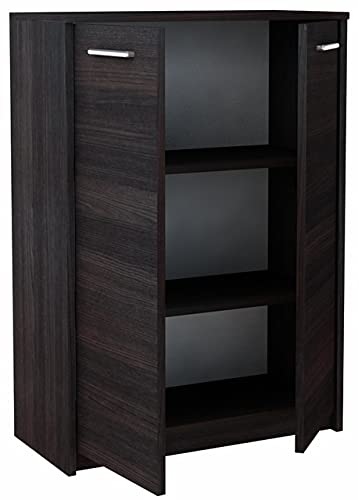 MATKAM Bürokommode 2D2P 2-türig, H/B/T 108 x 77 x 35 cm, mit Zwei Innenregalen (Abstand 31,7 cm, passend für einen Standard-Ordner), Griffe in Metall-Optik. Scharniere aus Metall (Wenge)
