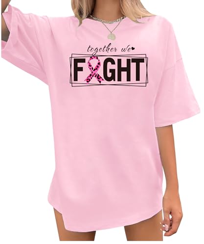 Breast Cancer Shirts for Women Oversized Cancer Awareness Shirt Pink Ribbon Graphic Tee Cancer Survivor Support Tops - image 1